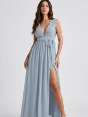 Showpo Pale Blue V-Neck Convertible Maxi Dress